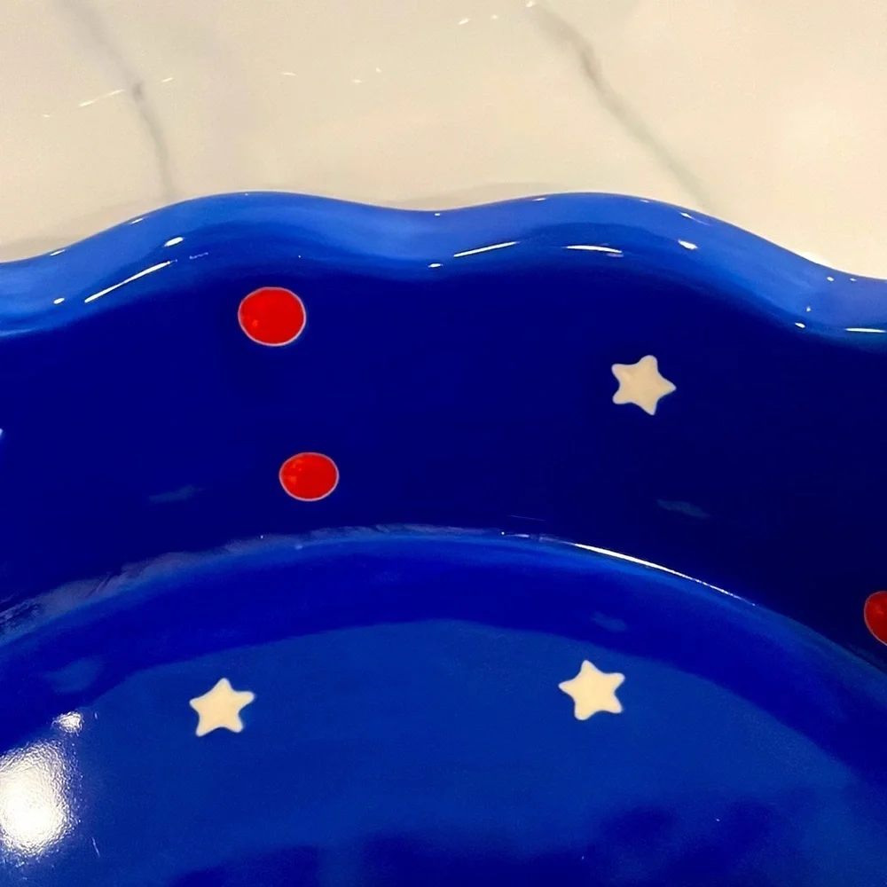 Temptations by Tara Red White and Blue 9'' Fluted Round Baking Pie Quiche Dish